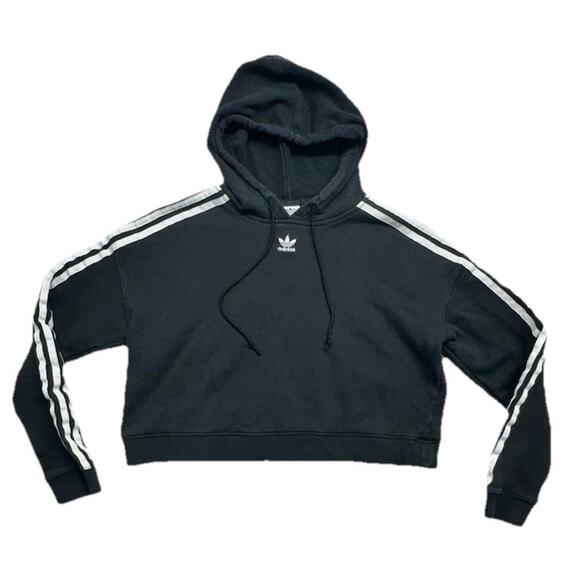 adidas Tops - Adidas Sweatshirt Womens Large Crop Hoodie Originals Trefoil logo Black